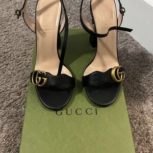 Gucci Black Heels with Gold GG Logo